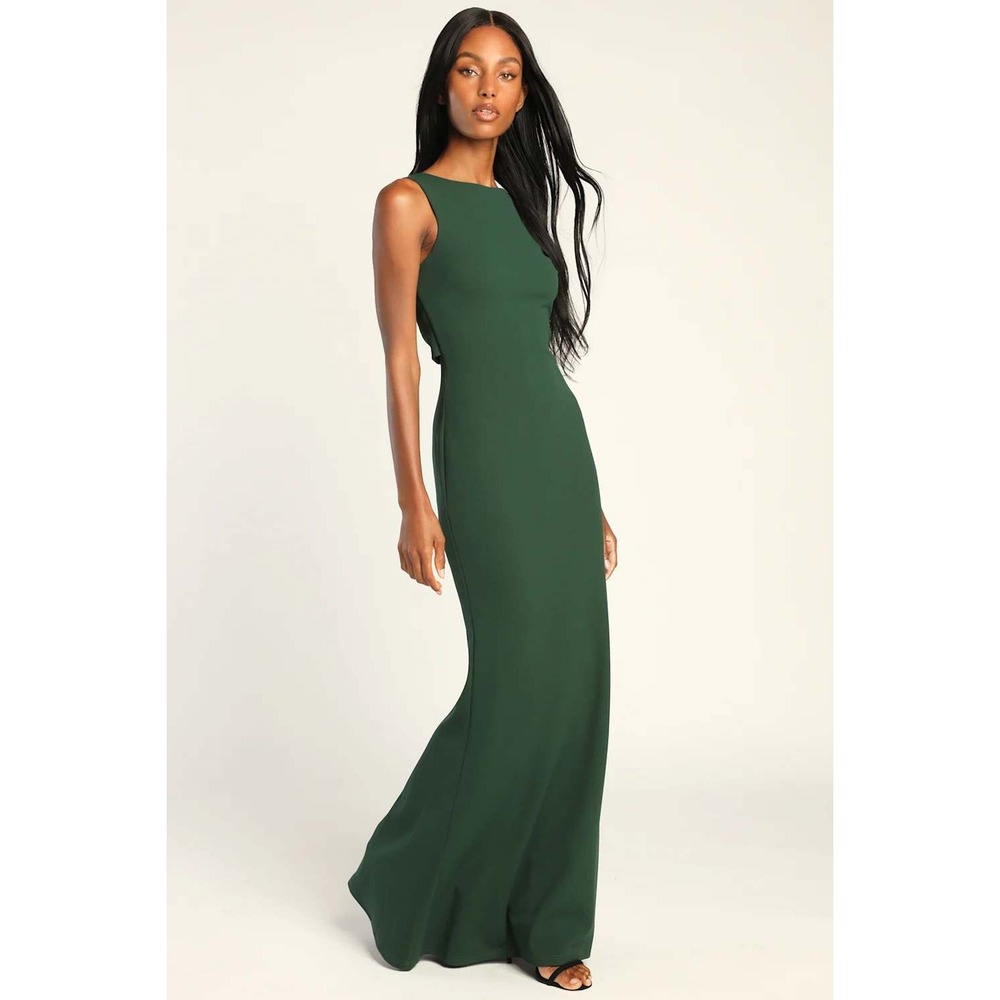 Lulus Love In Your Eyes Hunter Green‎ Knotted Mermaid Maxi Dress Size XS - Picture 4 of 6
